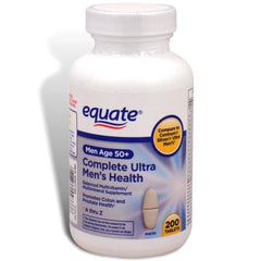 Equate Complete Ultra Men's Health bottle with 200 tablets for energy support