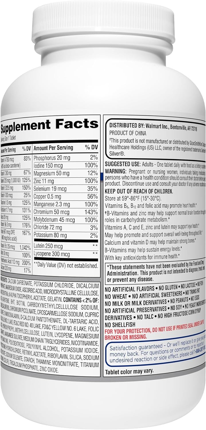 Equate Mature Adult 50+ multivitamins stacked on a surface signify vitality and wellness