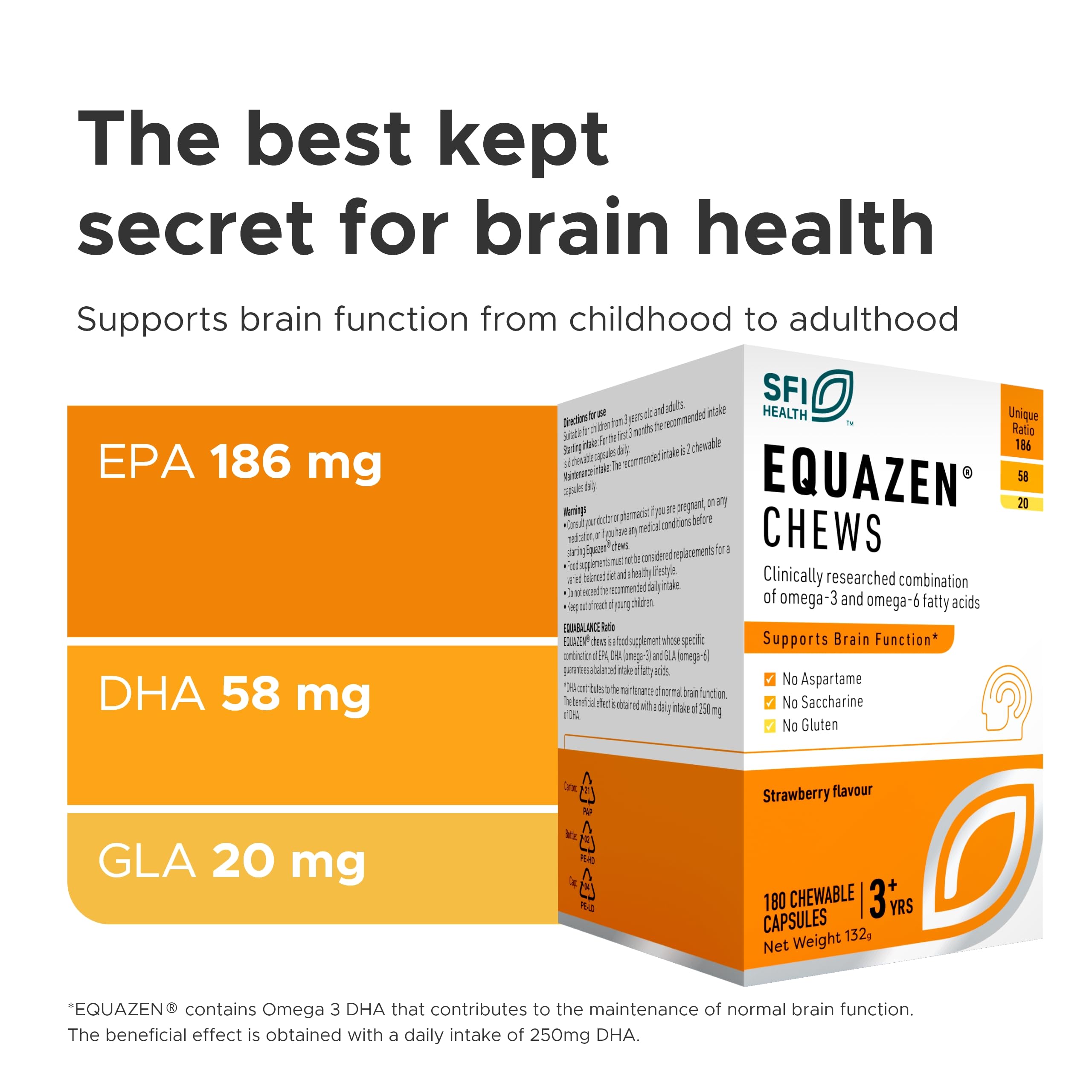 Equazen Eye Q Chews capsule close-up, strawberry flavor appealing to kids.