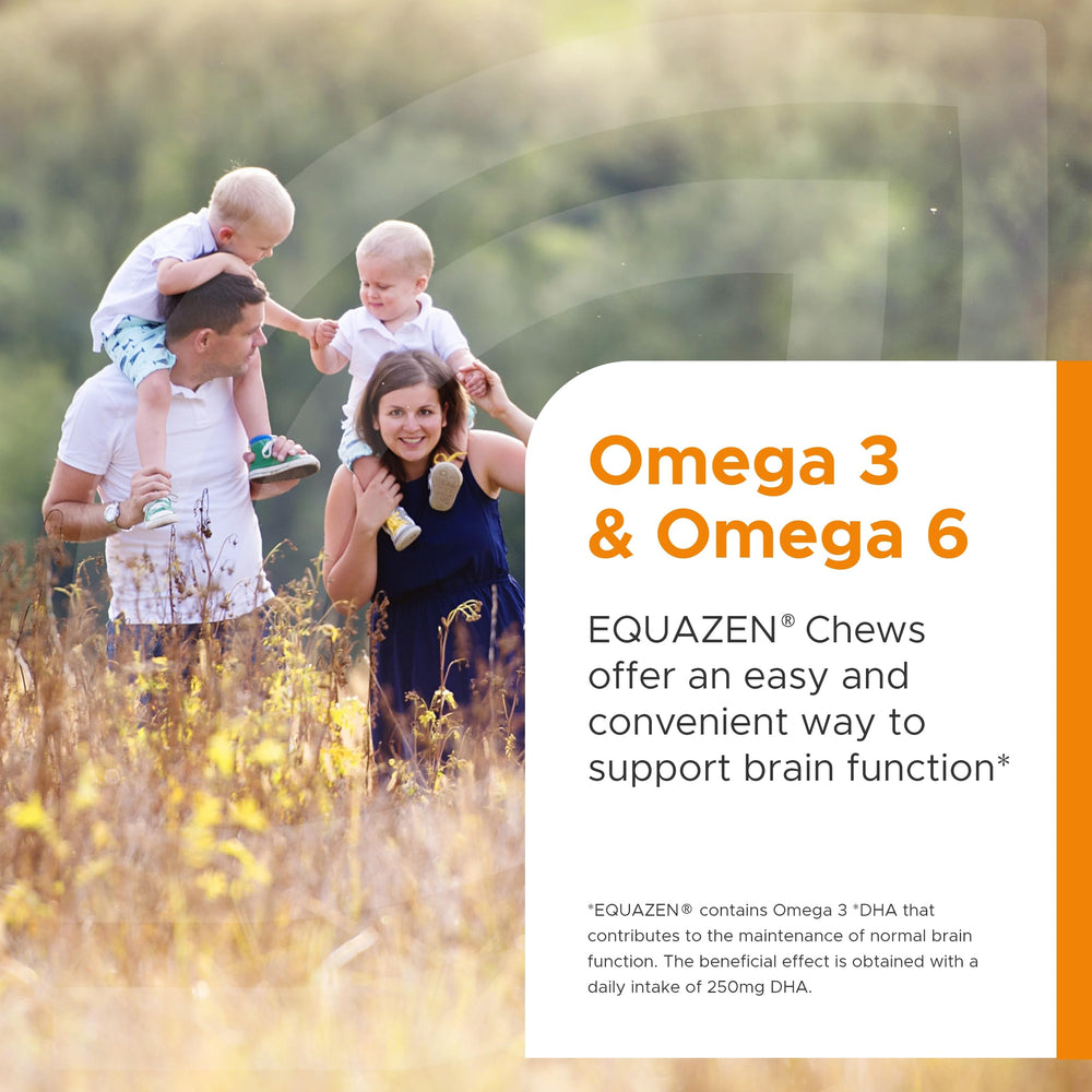 Equazen Eye Q Chews Hi-EPA oil blend for balanced omega intake.
