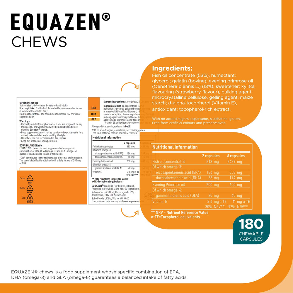 Equazen Eye Q Chews texture close-up, soft chew for easy daily consumption.