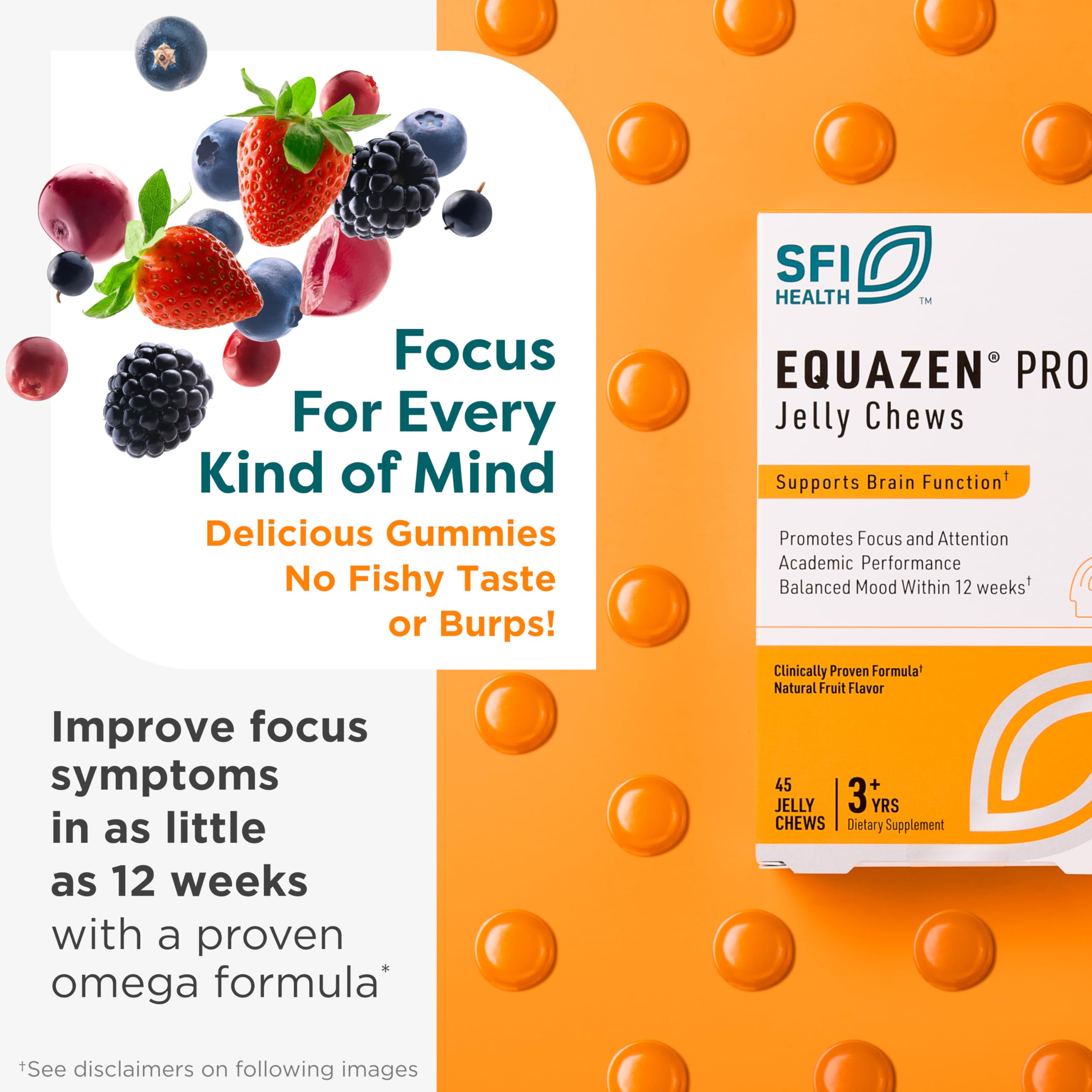 Equazen Pro SFI Health Fish Oil Jelly Chews pouch shows convenient daily dose for families.