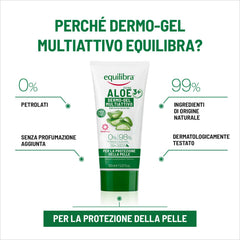 Equilibra Aloe vera leaf and gel showcasing natural, 98% aloe content.