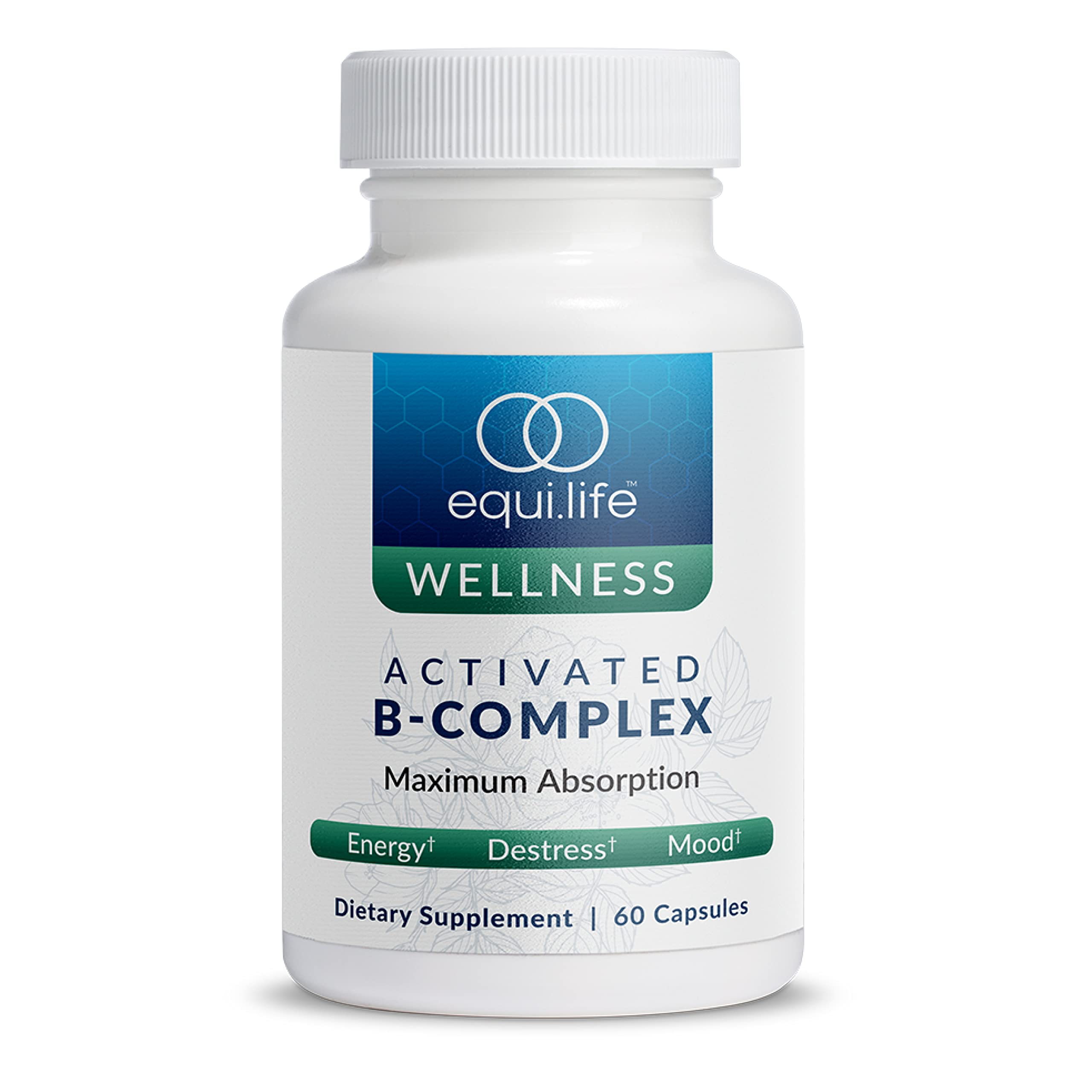 Equilife Activated B Complex bottle front, vegan and gluten-free energy support.