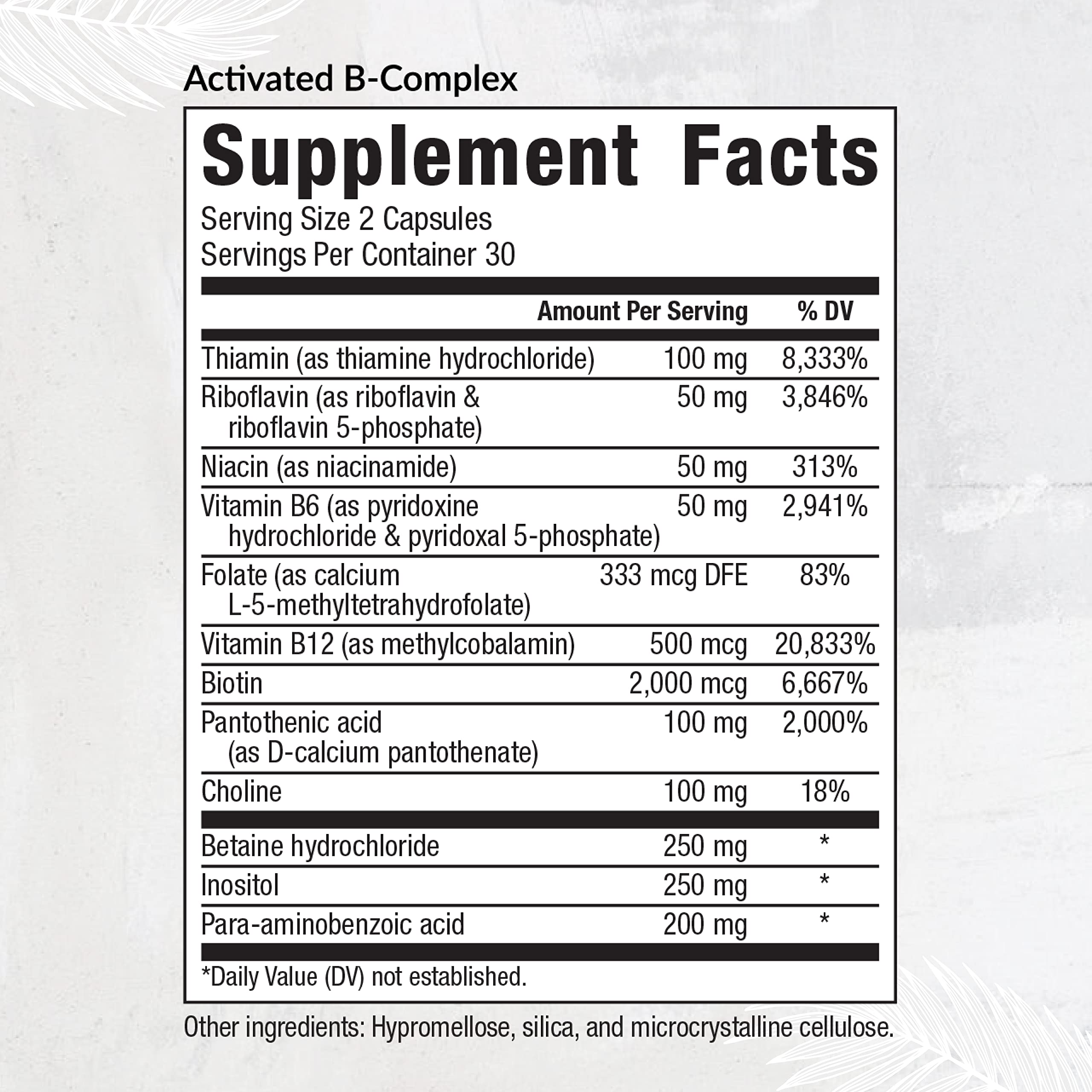 Equilife Activated B Complex capsules closeup for daily nutrient support.