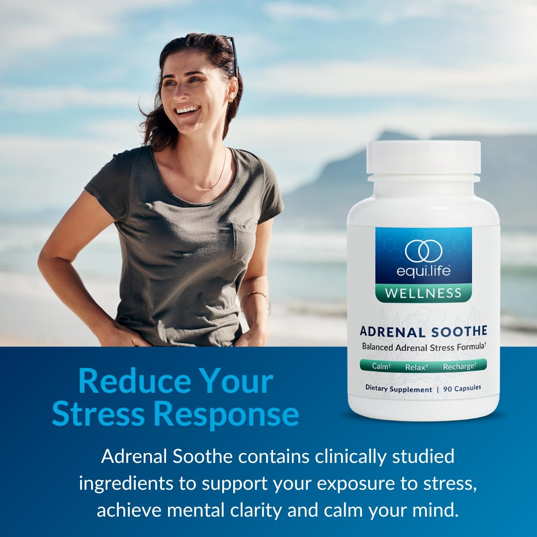 Equilife blend of ashwagandha and L-Theanine shown for calm focus.