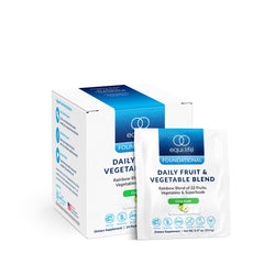 Equilife Daily Fruit and Vegetable Blend packaging with 14 single-serve packets for easy daily nutrition.