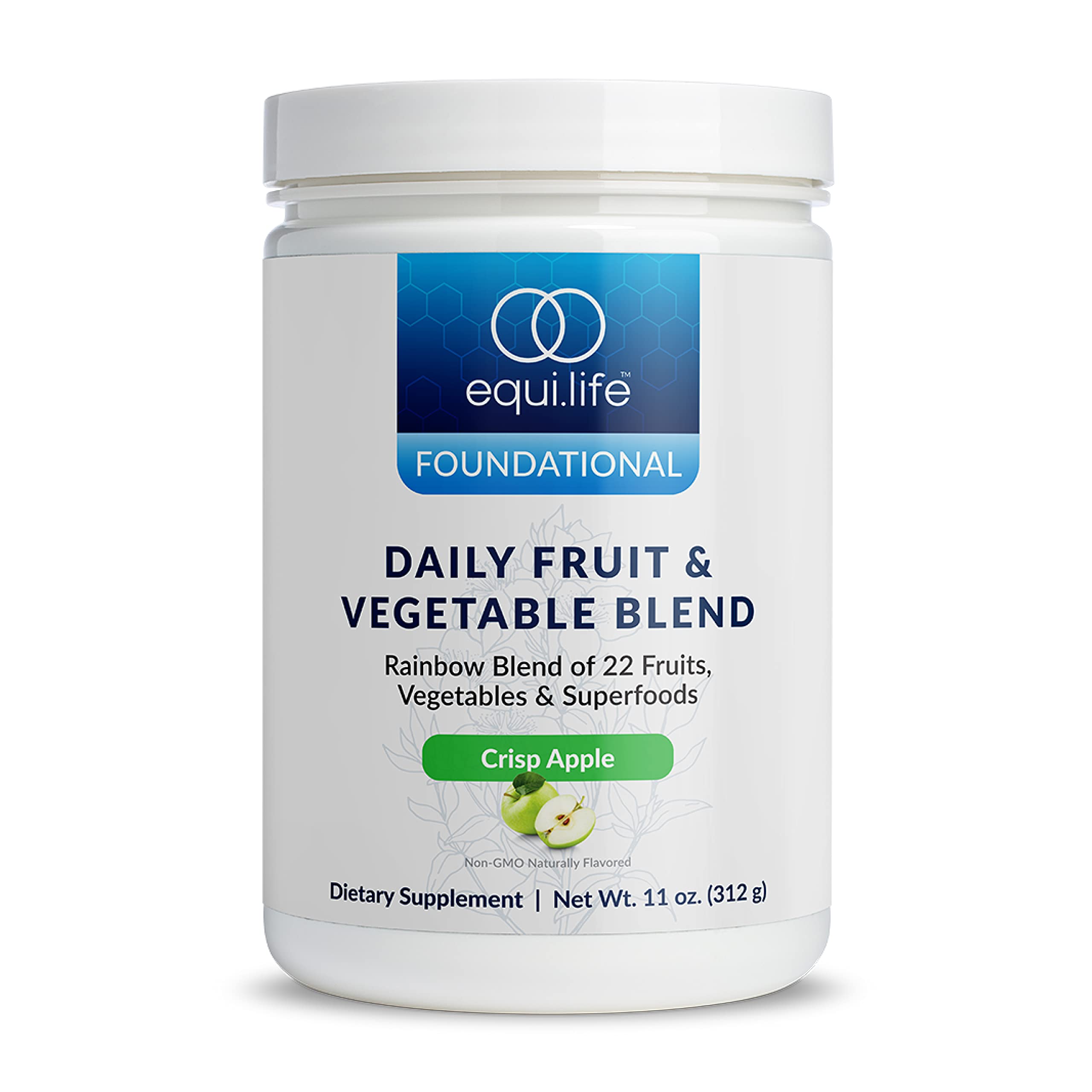 EquiLife Daily Fruit & Vegetable Blend tub; nutrient-dense superfood for daily wellness