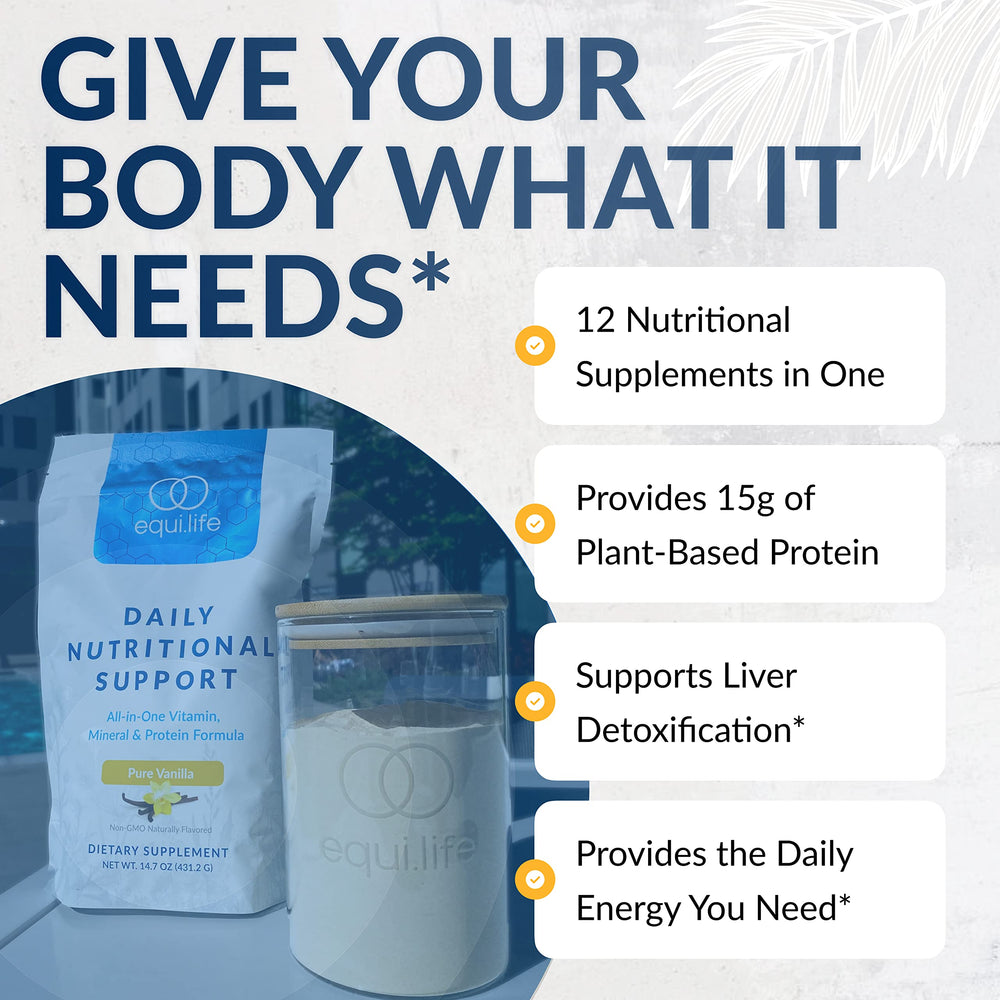 Equilife vanilla label close up showing nutrient blend and ingredients.