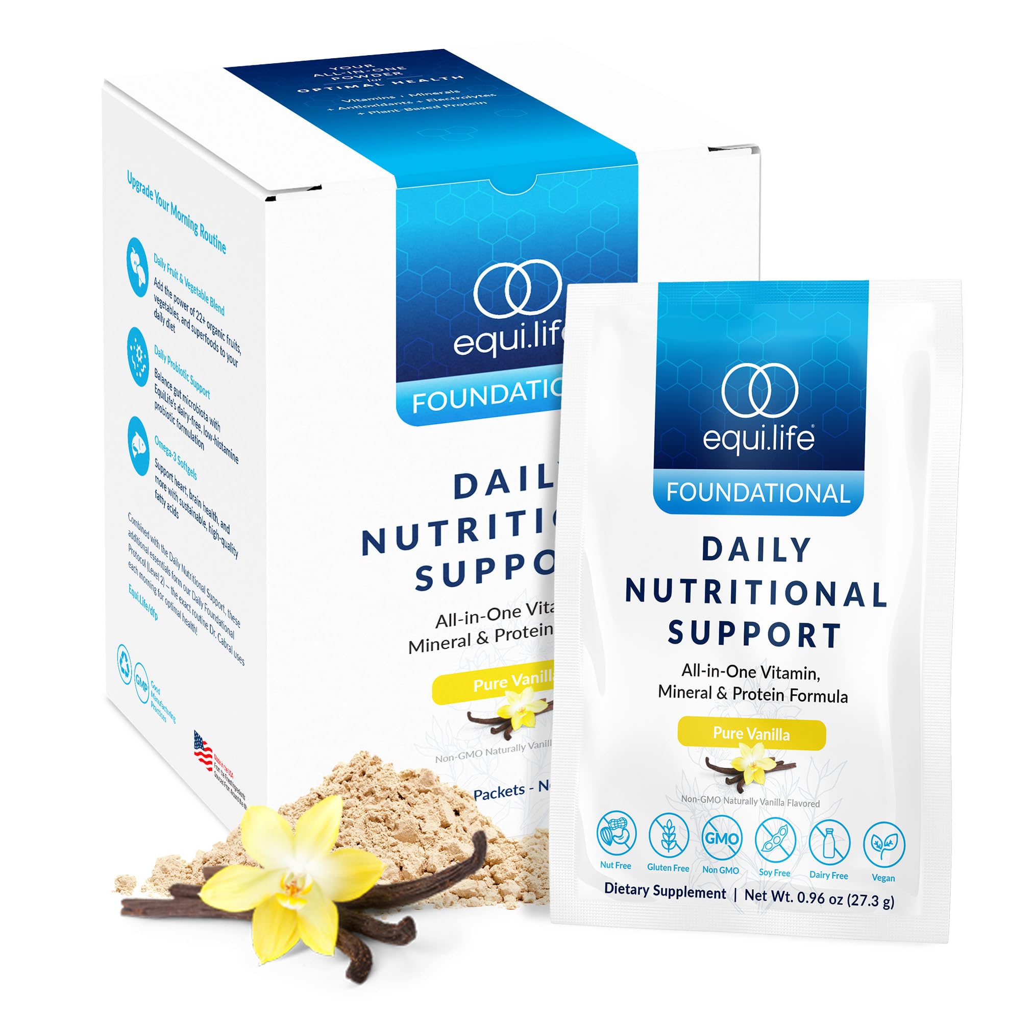Equilife Daily Nutritional Support vanilla scoop for convenient on-the-go nutrition