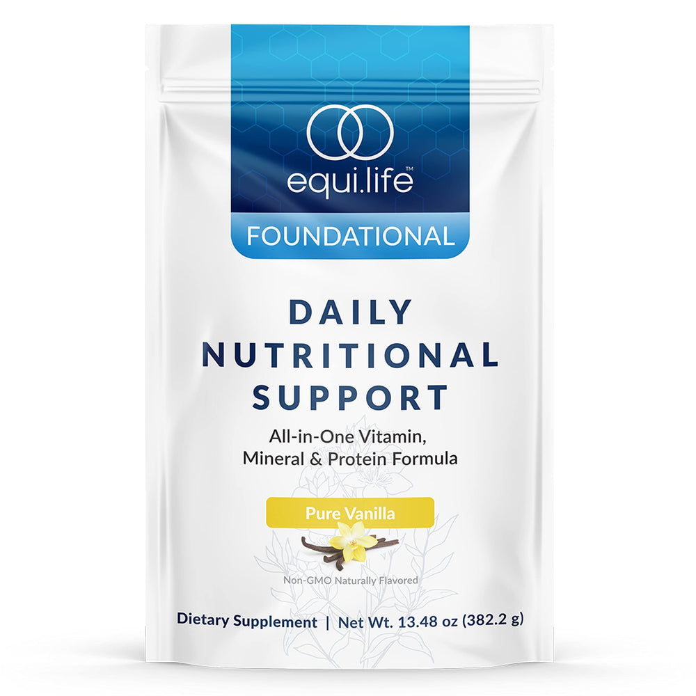 Equilife Daily Nutritional Support vanilla shake bottle ready for on the go nutrition.