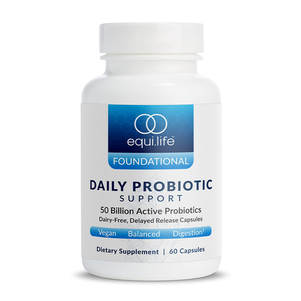 Equilife Daily Probiotic Bottle highlighting 50B CFU for digestive balance.