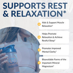 Equilife magnesium lysinate capsules with a glass of water for convenient use.