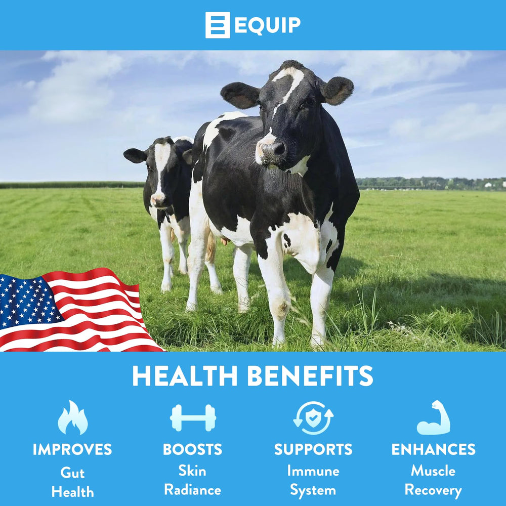 Equip Core Colostrum powder scoop highlights precise 3 g serving for versatile supplementation.