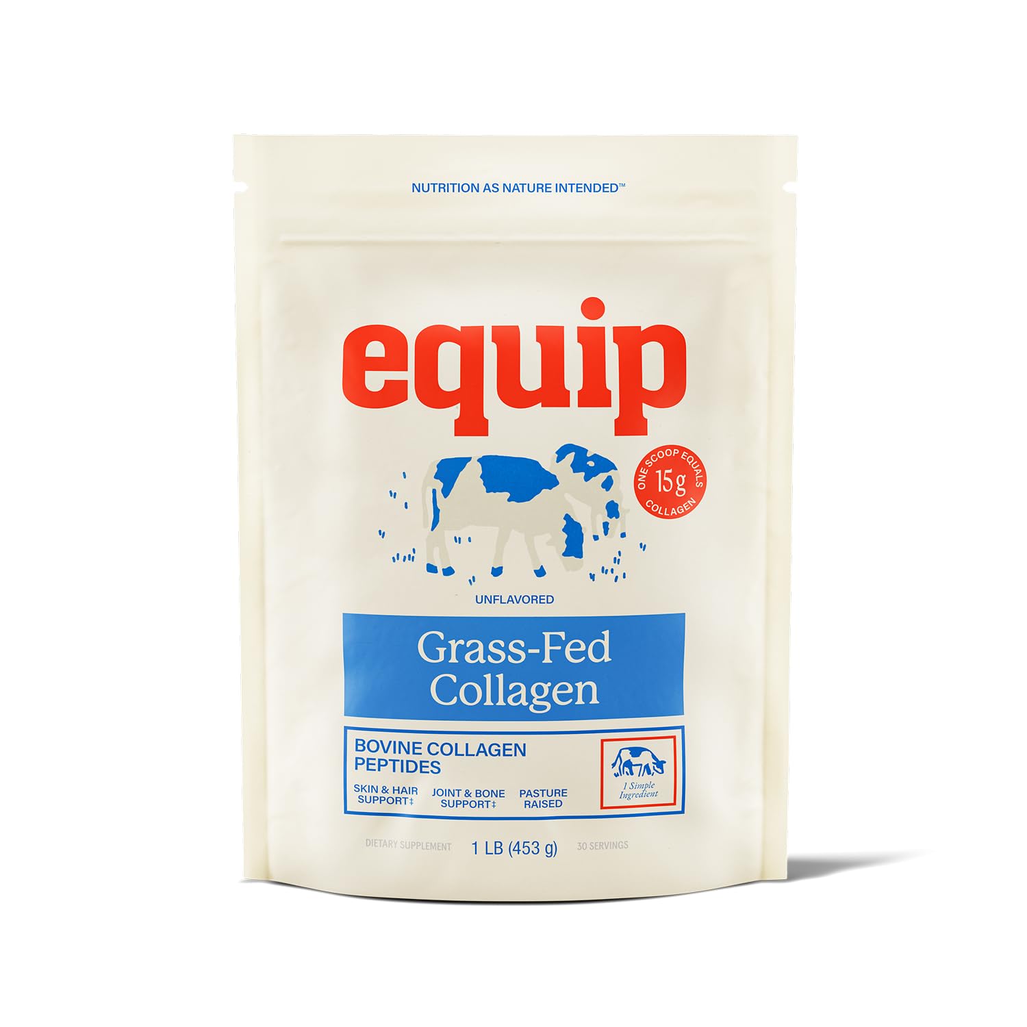 Equip grass-fed collagen powder bottle supports healthy joints and glowing skin.