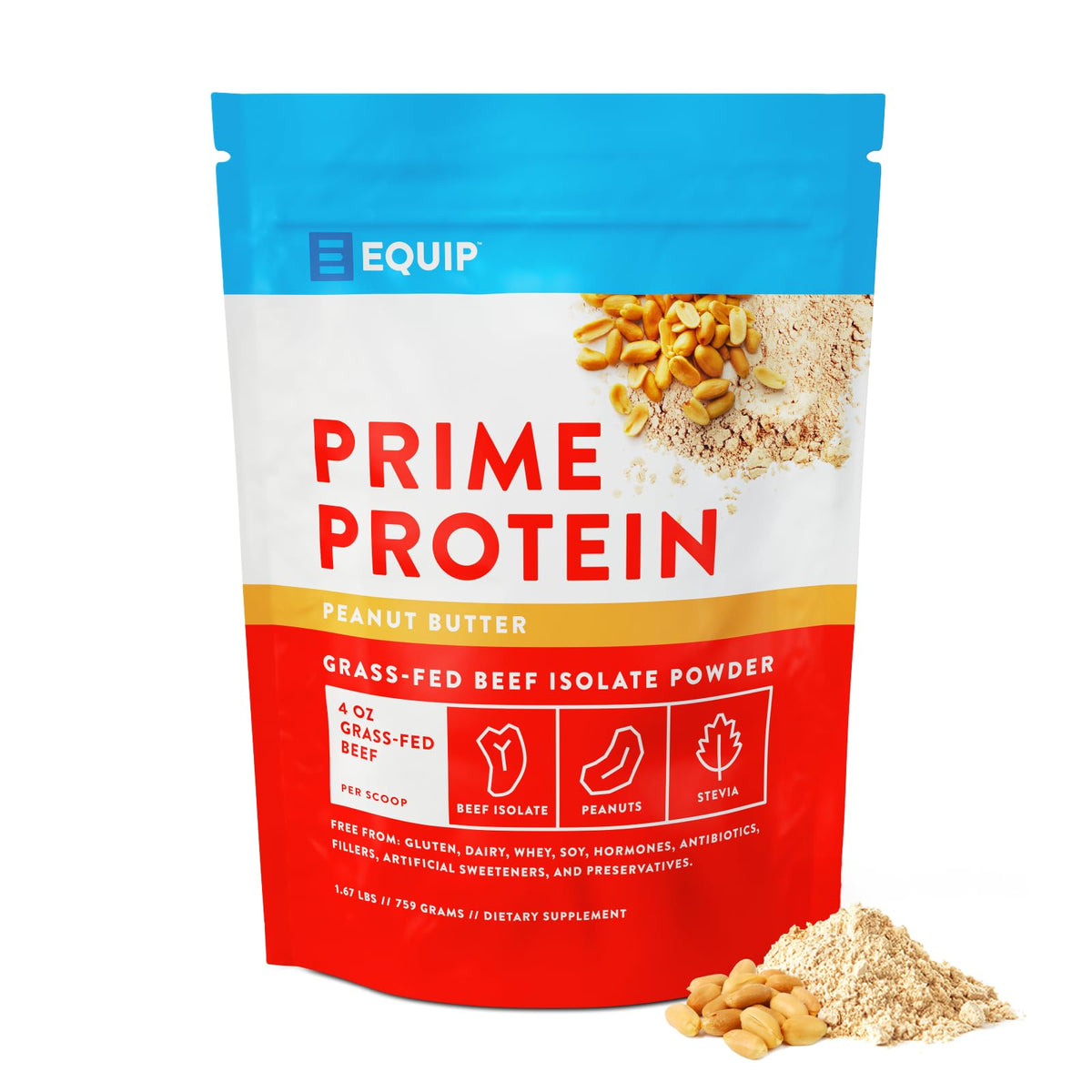 Equip Prime Protein bottle showing clean beef protein formula for keto-friendly nutrition