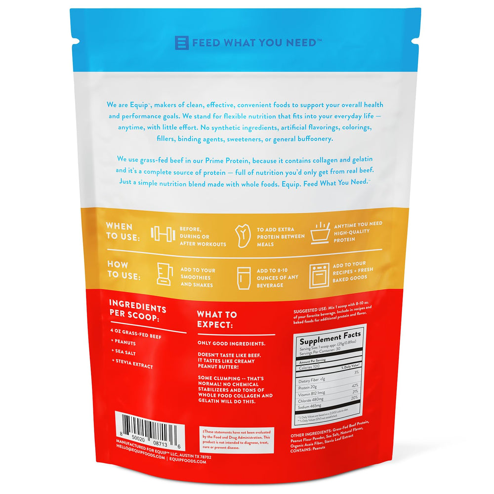 Equip Prime Protein packaging and label convey quality and third-party testing
