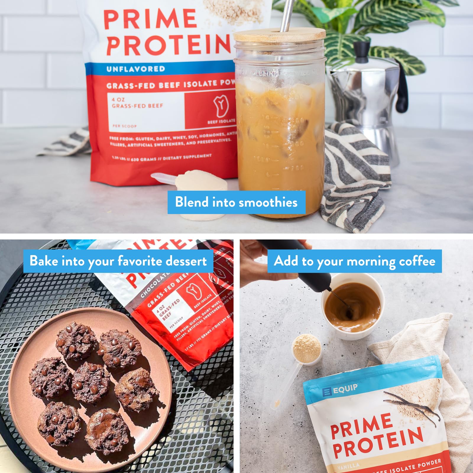 Shaking Equip Prime Protein Powder in a bottle for a post-workout smoothie
