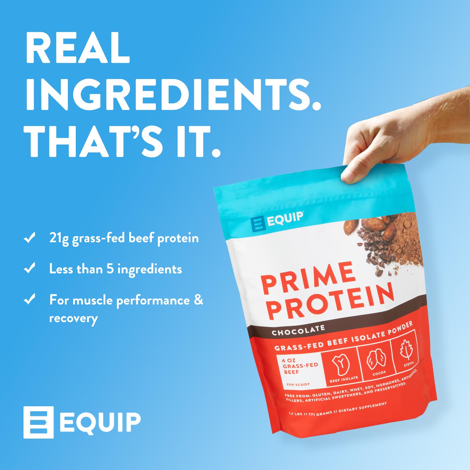 Equip Prime Protein salted caramel delight evokes dessert-like protein experience.