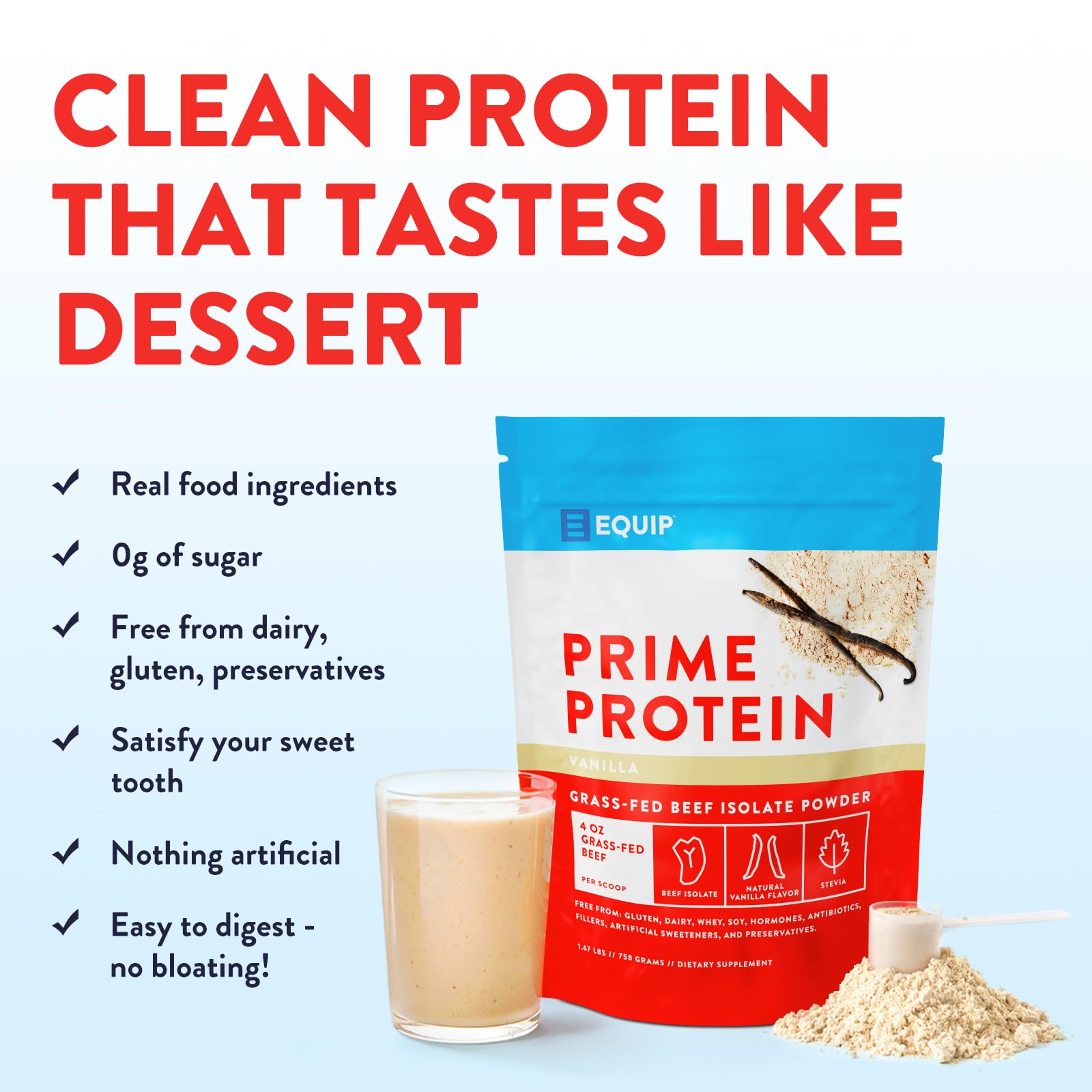 Equip Prime Protein shaker with a smooth vanilla shake after workouts.