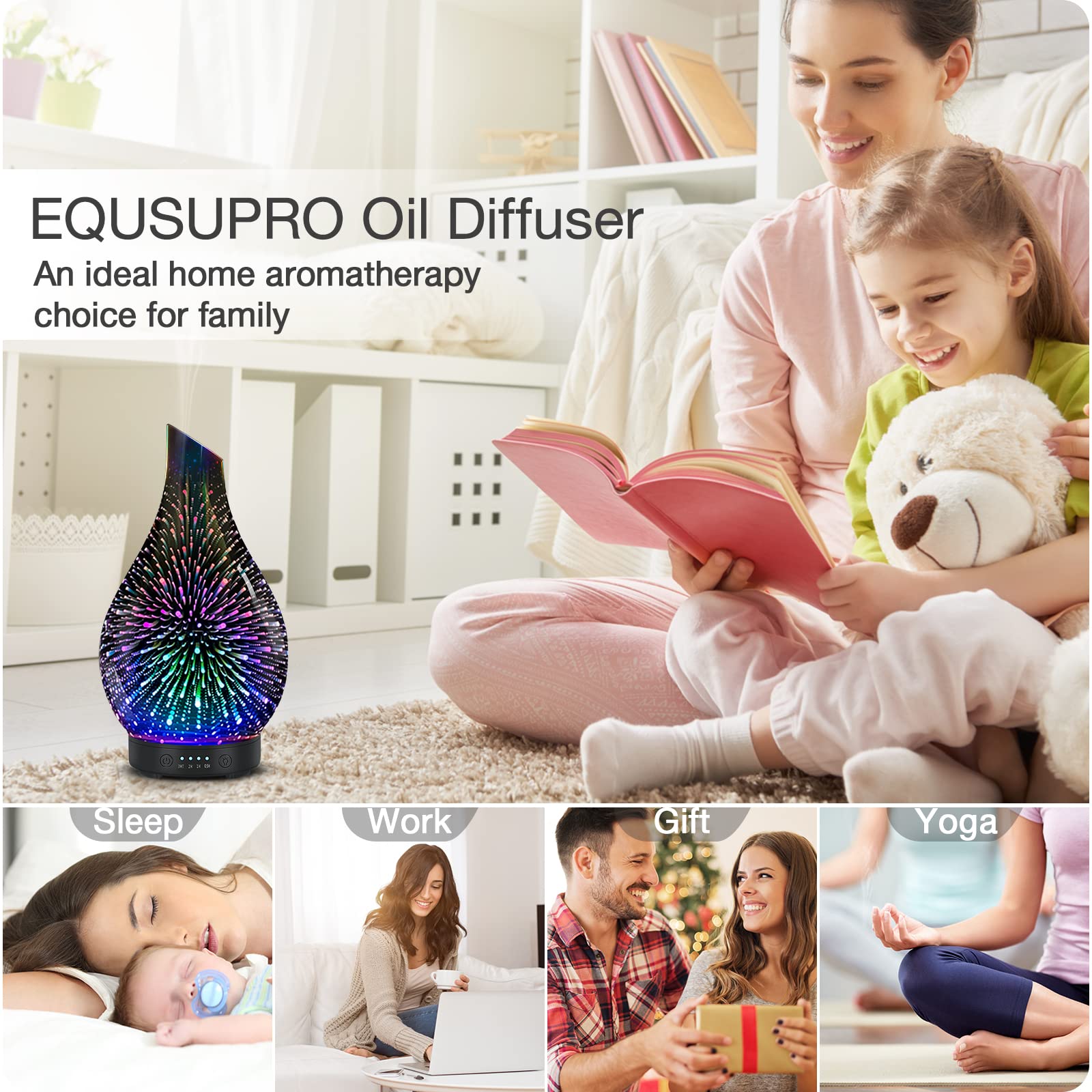 EQUSUPRO compact glass diffuser ideal for desks and small spaces