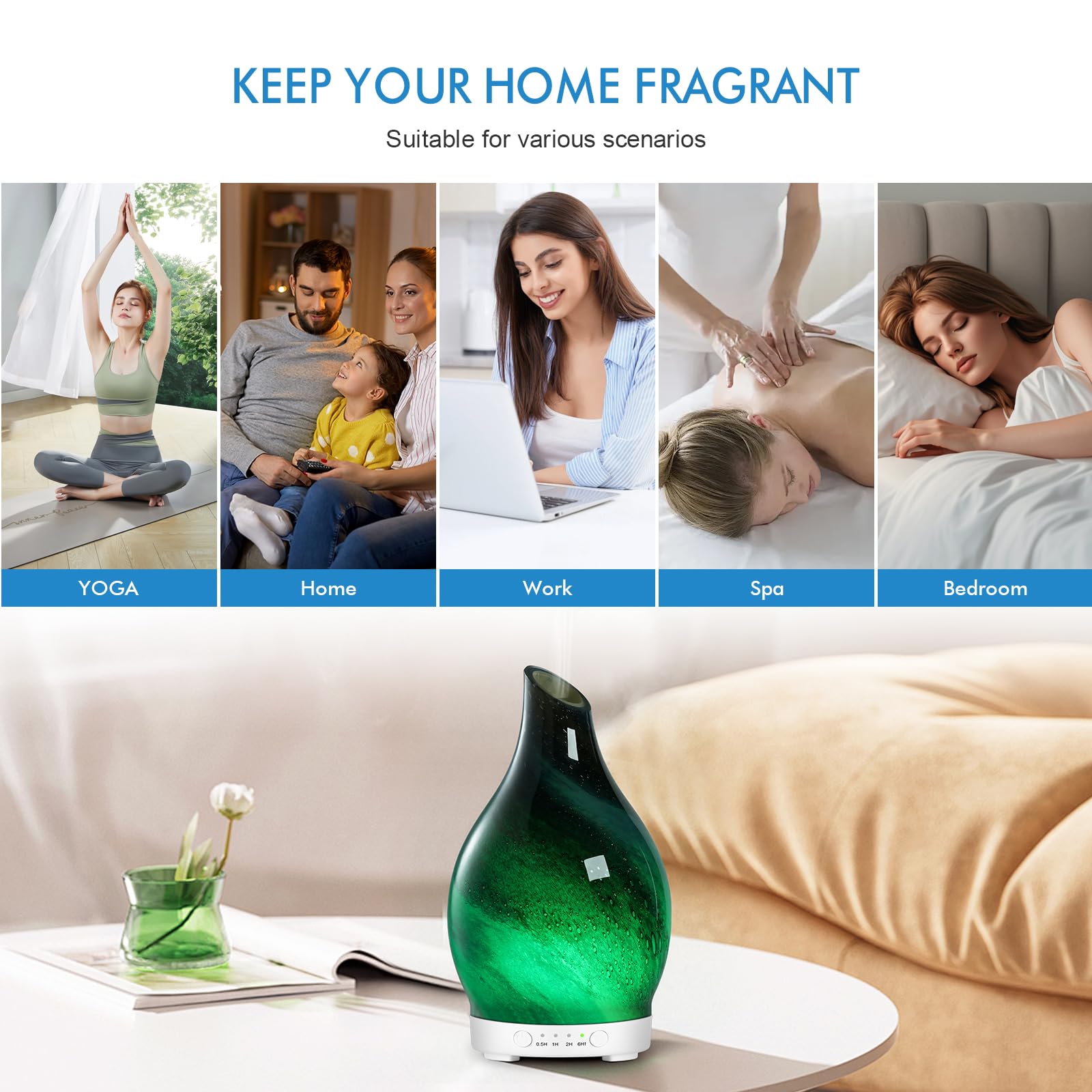 EQUSUPRO whisper-quiet ultrasonic diffuser operates quietly for relaxed spaces.