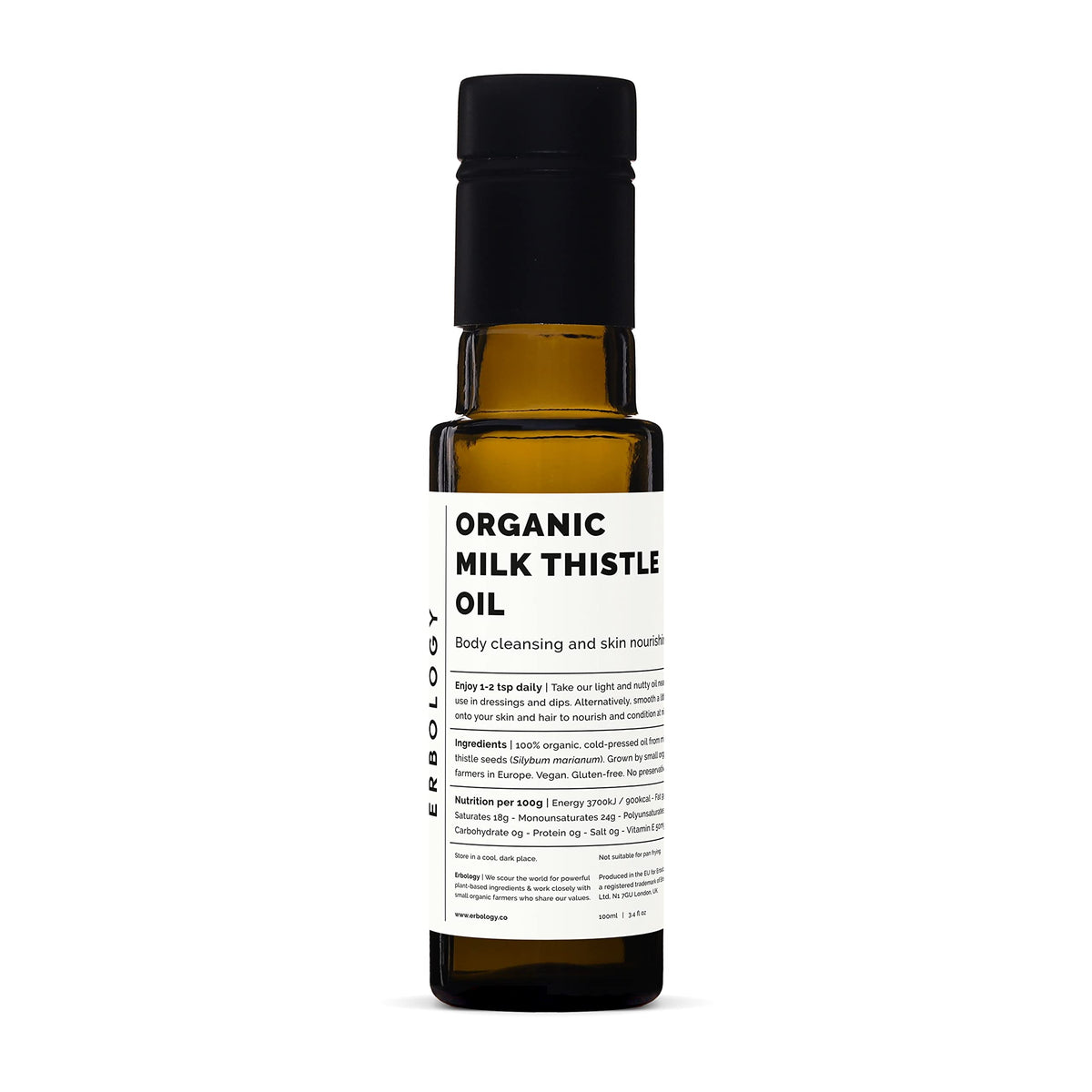 Erbology Milk Thistle Oil bottle to elevate dressings with a premium organic touch.