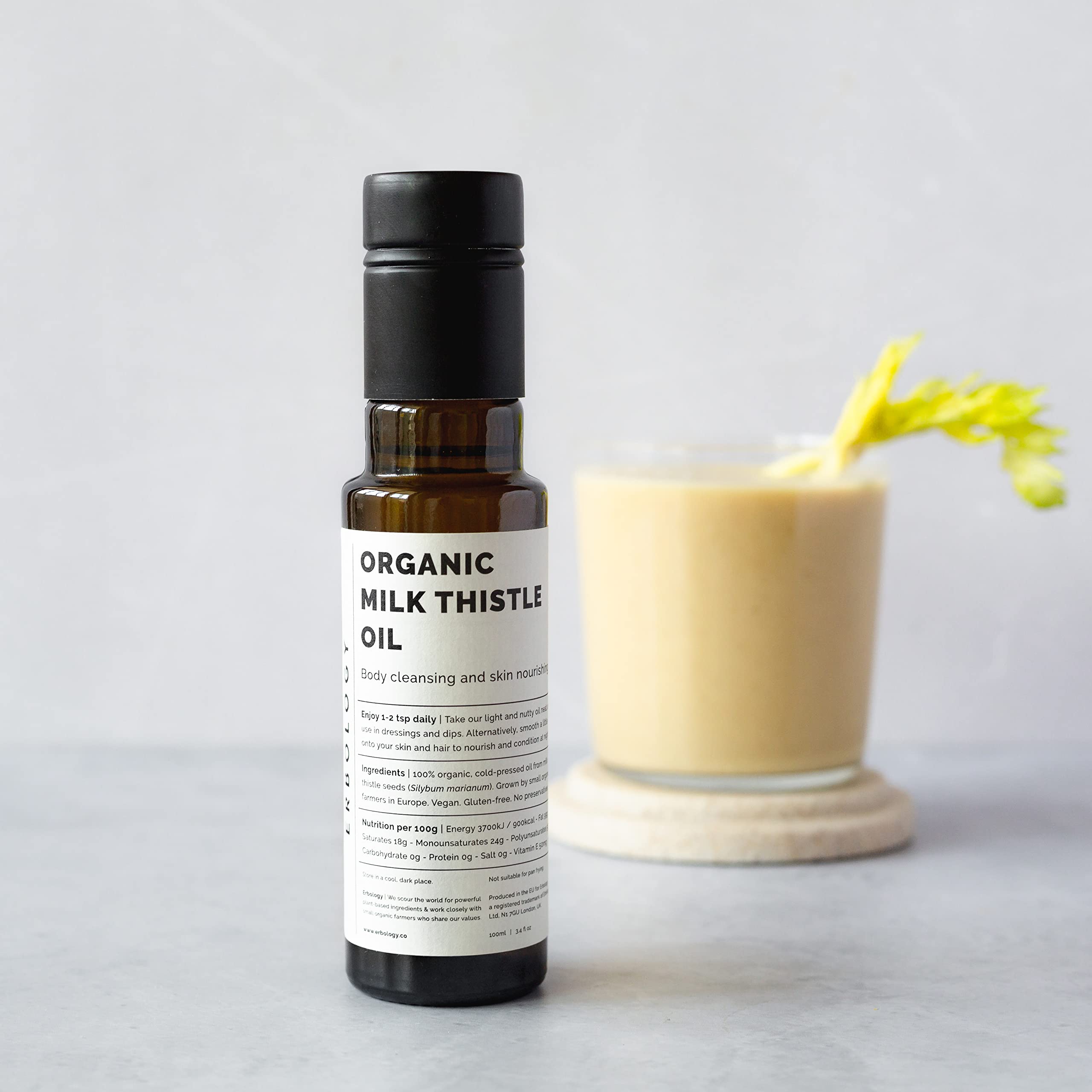 Erbology Milk Thistle Oil pour, silky texture for neat tastings and healthy fat intake.