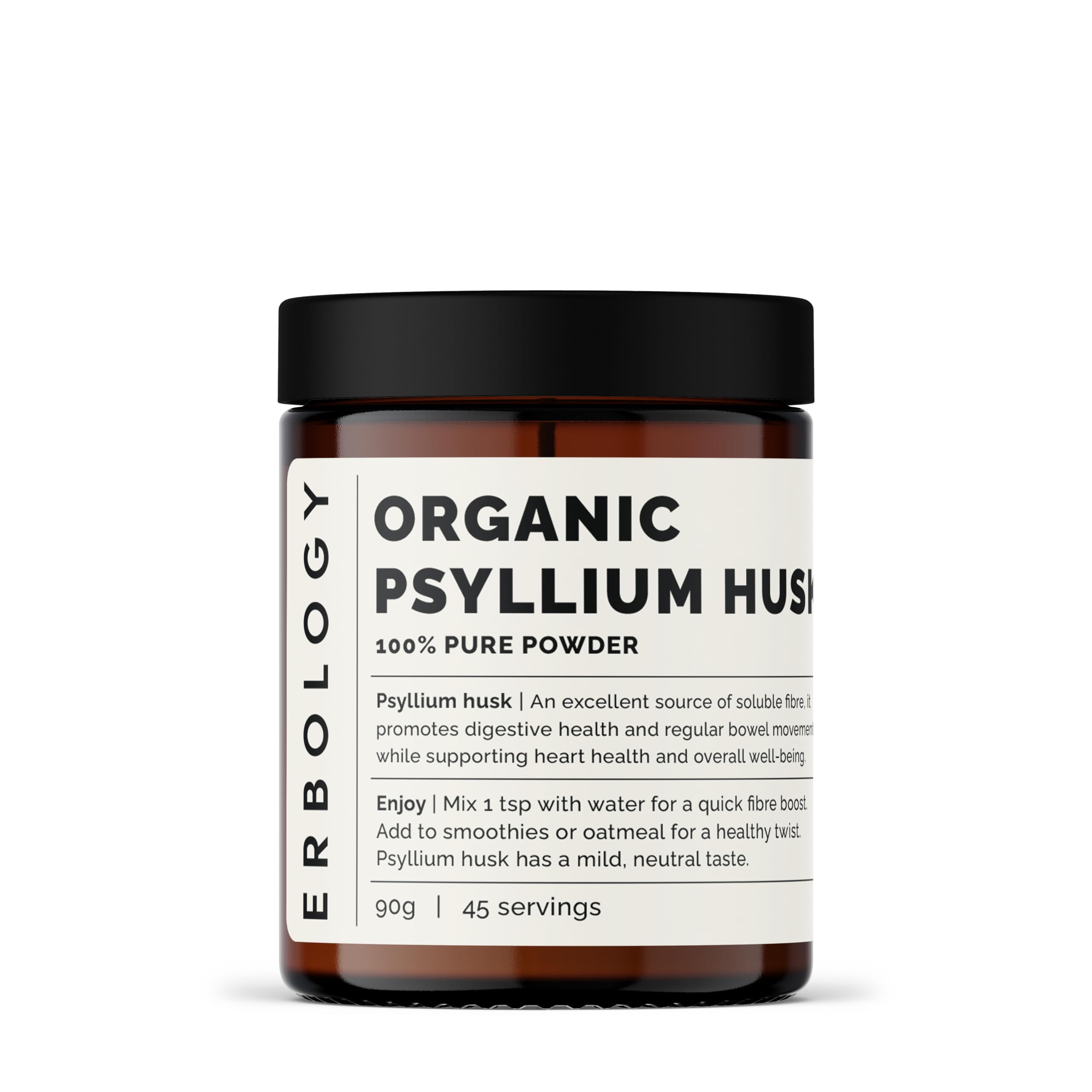 Erbology psyllium husk powder bottle ready for a daily fiber routine