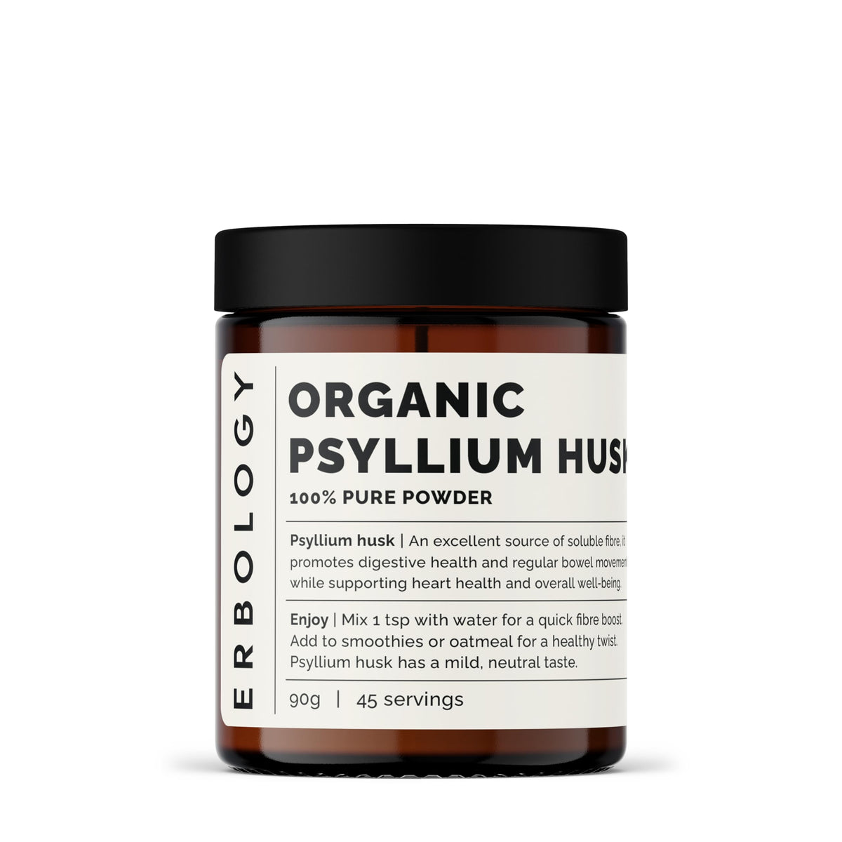 Erbology psyllium husk powder bottle ready for a daily fiber routine