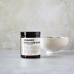 Erbology psyllium powder stirred in water, a convenient fiber option