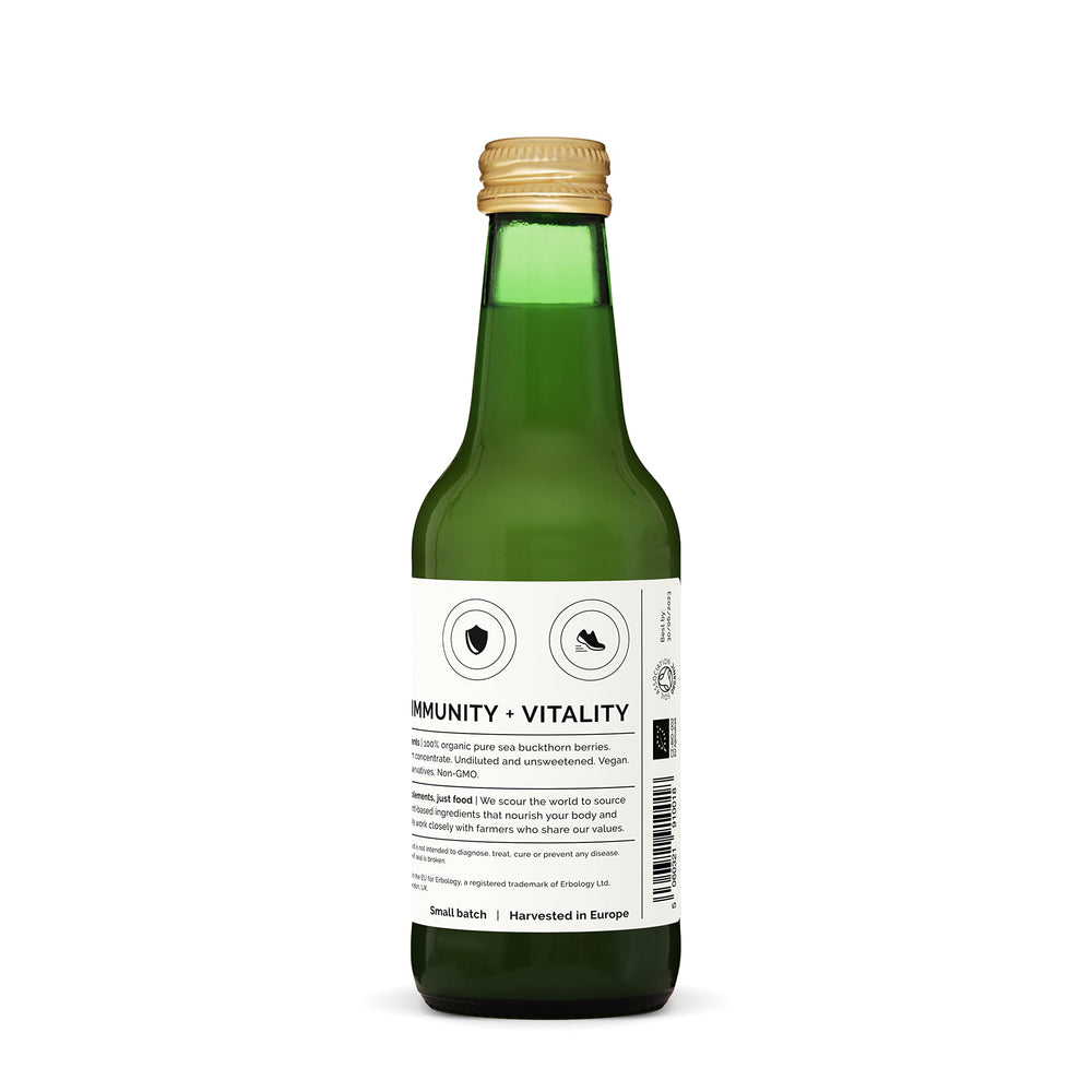 Erbology Sea Buckthorn Juice bottle with vitamin C emphasis and bright color