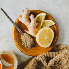 Tulsi powder in bowl ready to mix into beverages