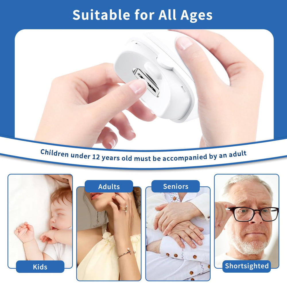 ERDFCV Electric Nail Clipper side view shows ergonomic, ambidextrous design.