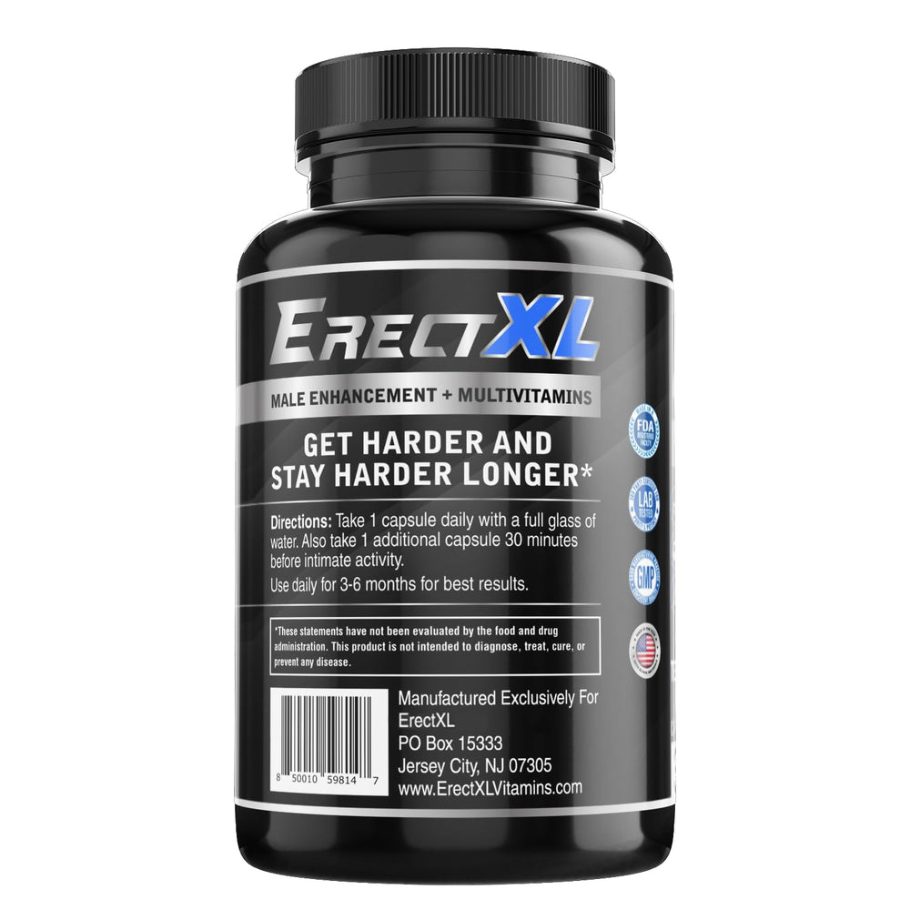 ErectXL multivitamins capsules closeup highlighting easy daily supplementation.