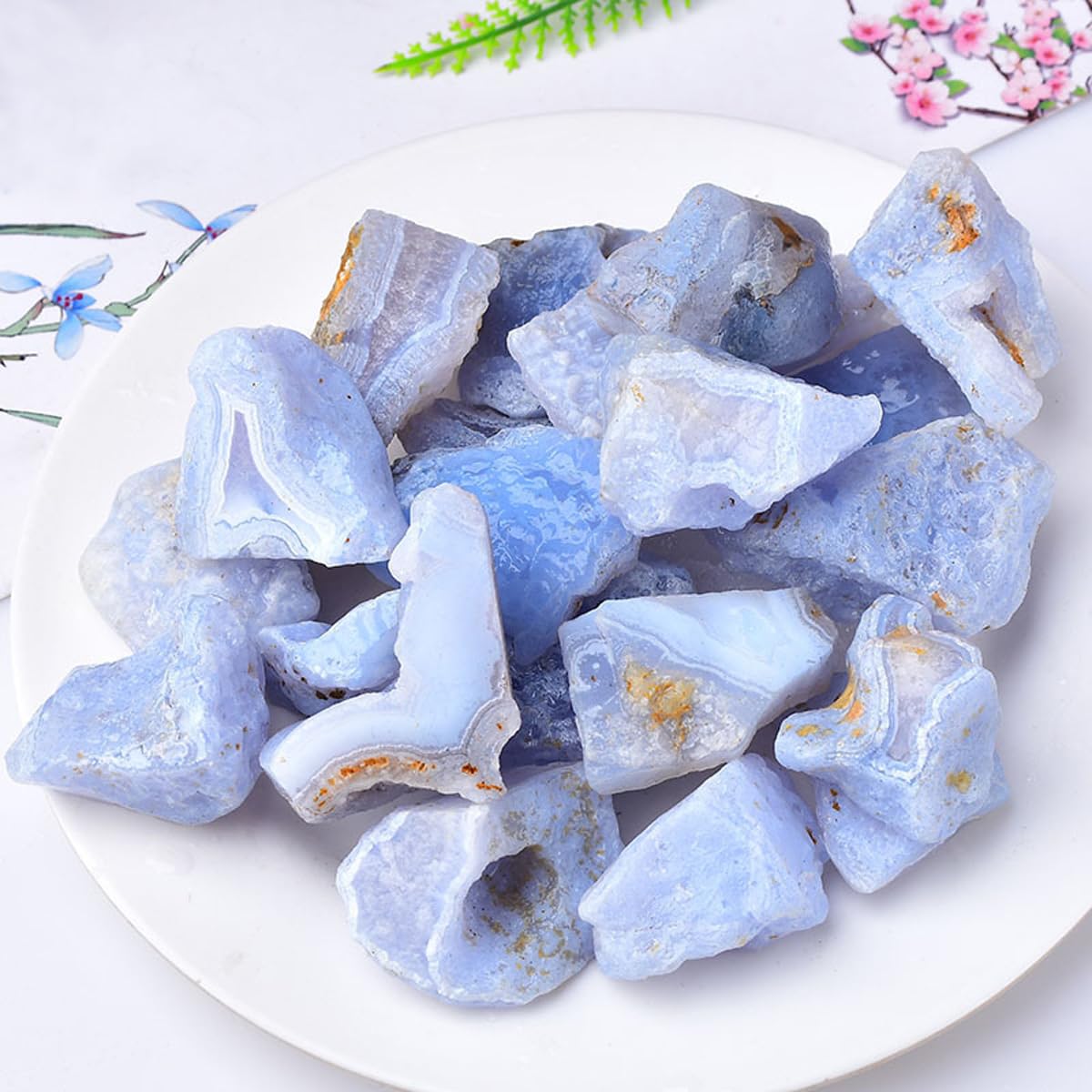 Erliway Blue Lace Agate in velvet bag, perfect for gifting and safekeeping.