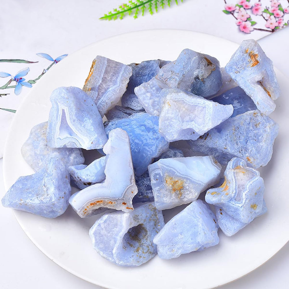 Erliway Blue Lace Agate in velvet bag, perfect for gifting and safekeeping.