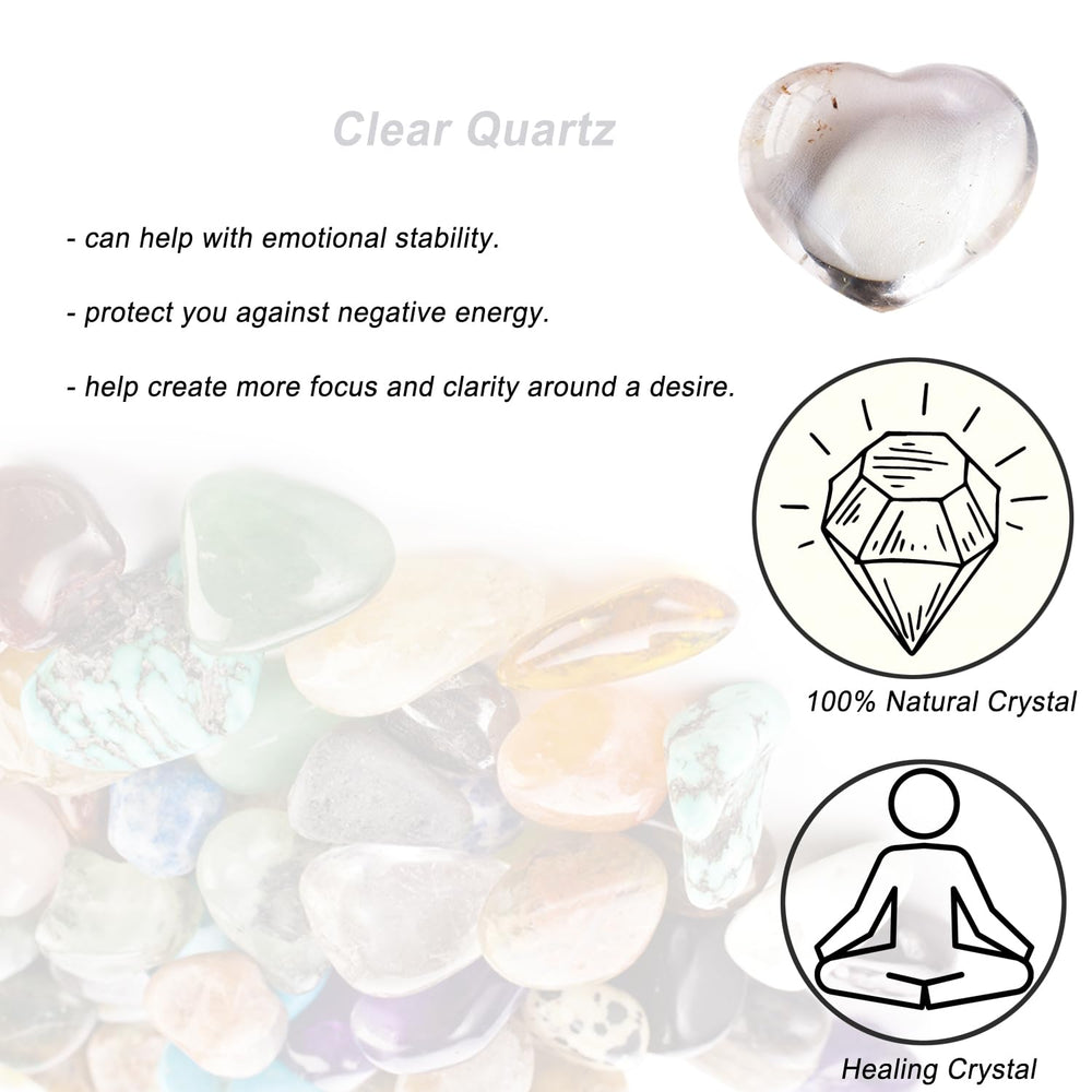 Erliway clear quartz heart stone with natural variations, each piece unique for chakra work.