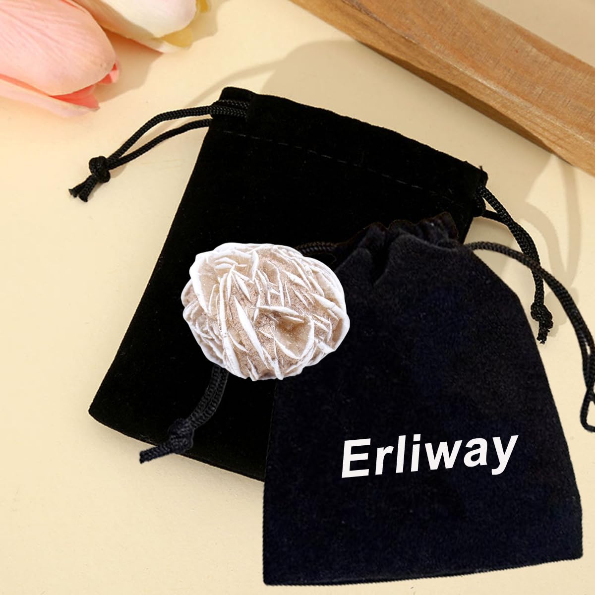 Erliway Desert Rose raw crystal meditation setup promoting focus and calm energy.