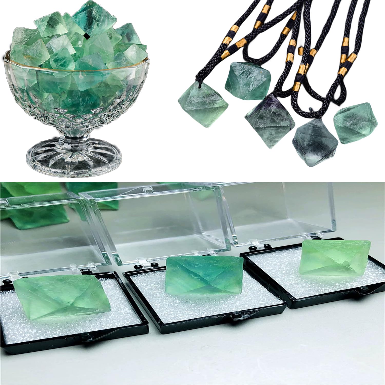 Erliway green fluorite octahedron decor piece for shelf or altar.