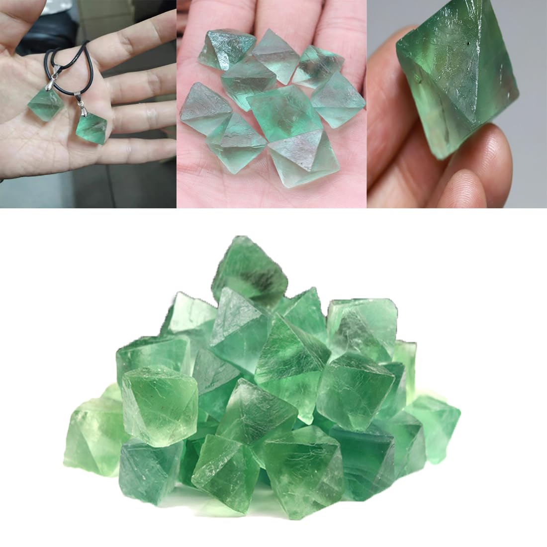 Erliway green fluorite octahedron in velvet pouch ready as a gift.
