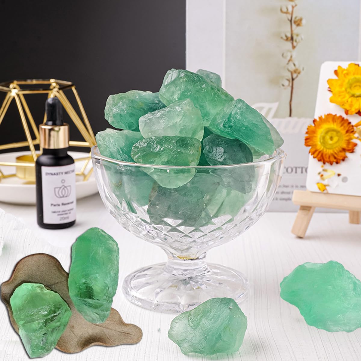 Erliway green fluorite crystal with high luster in hand