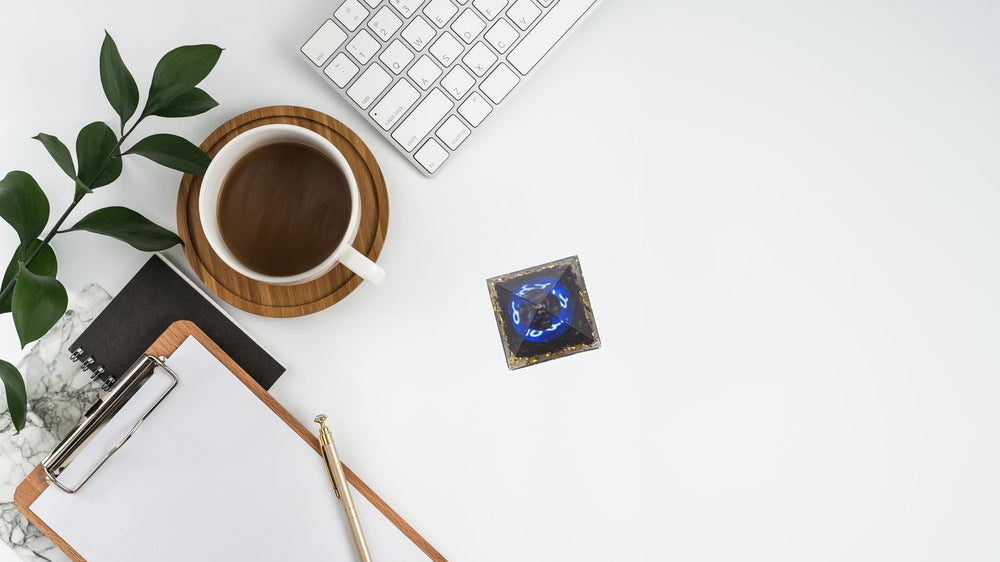 Erliway pyramid displayed on a desk for mindful, decorative energy