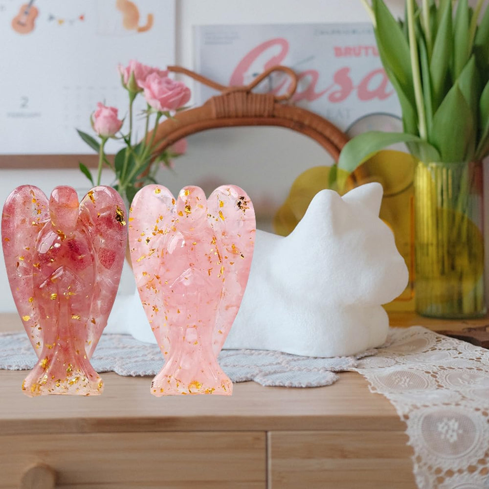 Erliway rose quartz angel crystal chips inside revealing natural texture.