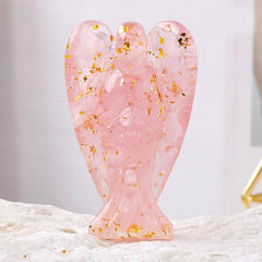 Erliway rose quartz angel face detail showing soft pink hues for serene meditation corners.