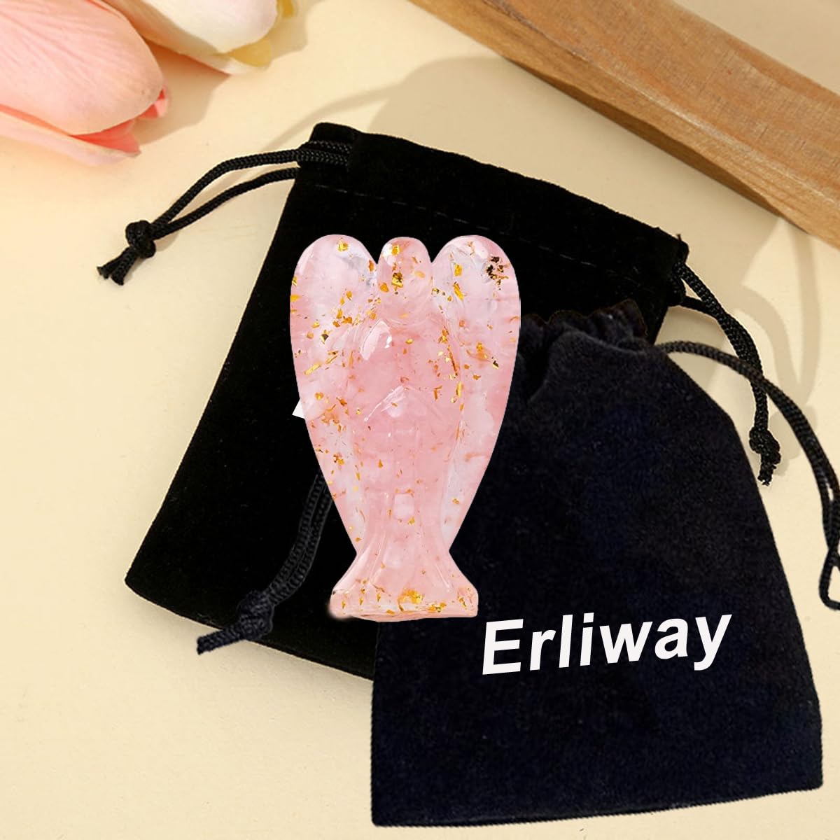 Erliway rose quartz angel gift packaging ready for gifting.