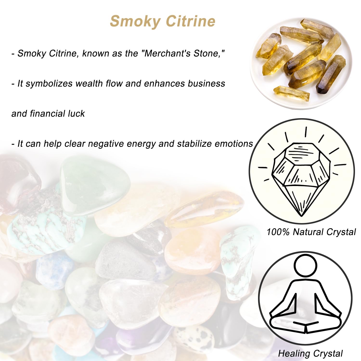 Erliway smoky citrine quartz wand rough flowerpot display for calm ambiance.