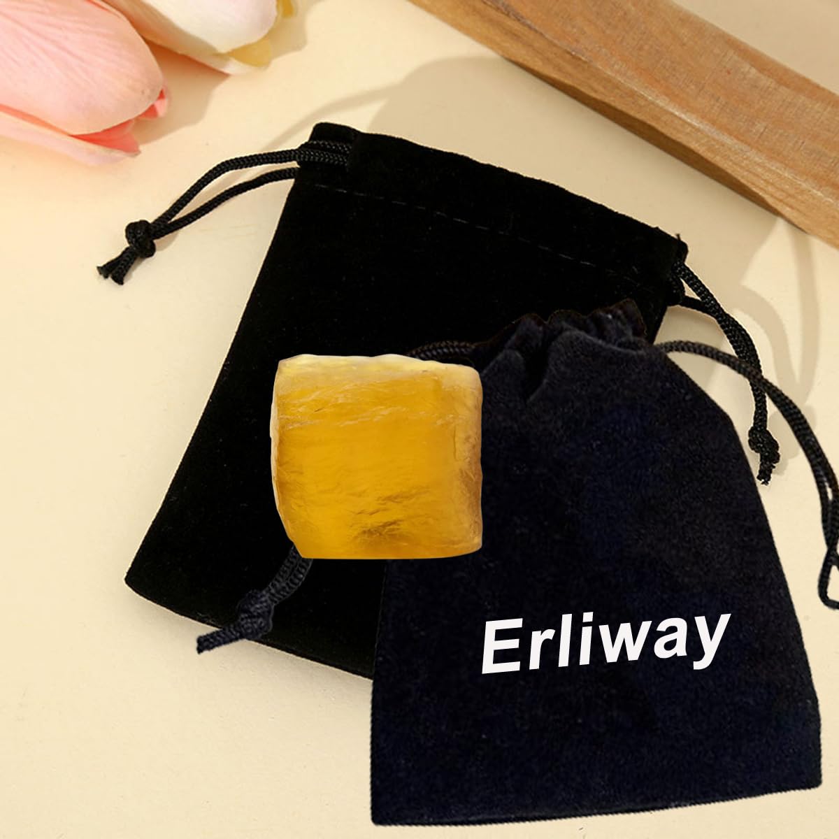 Erliway Yellow Fluorite fountain rock centerpiece for desk or shelf.