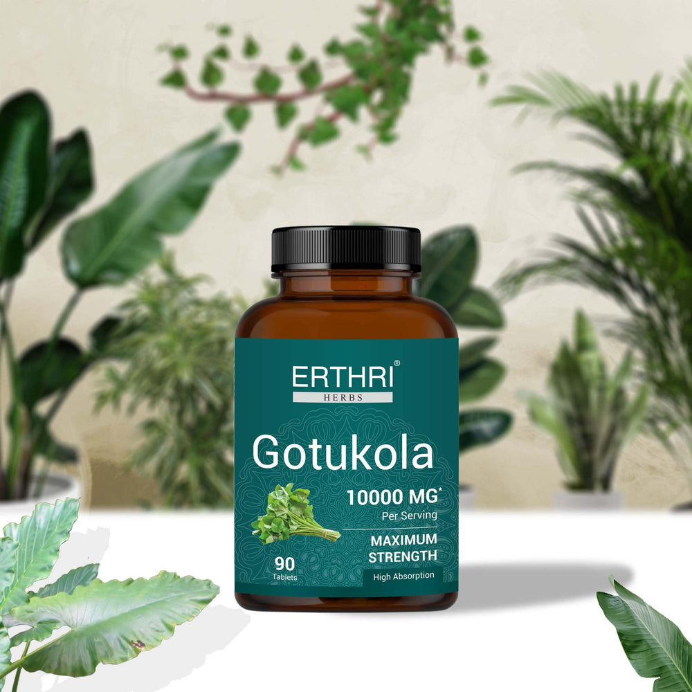 Ingredients panel highlighting Gotu Kola extract on ERTHRI bottle