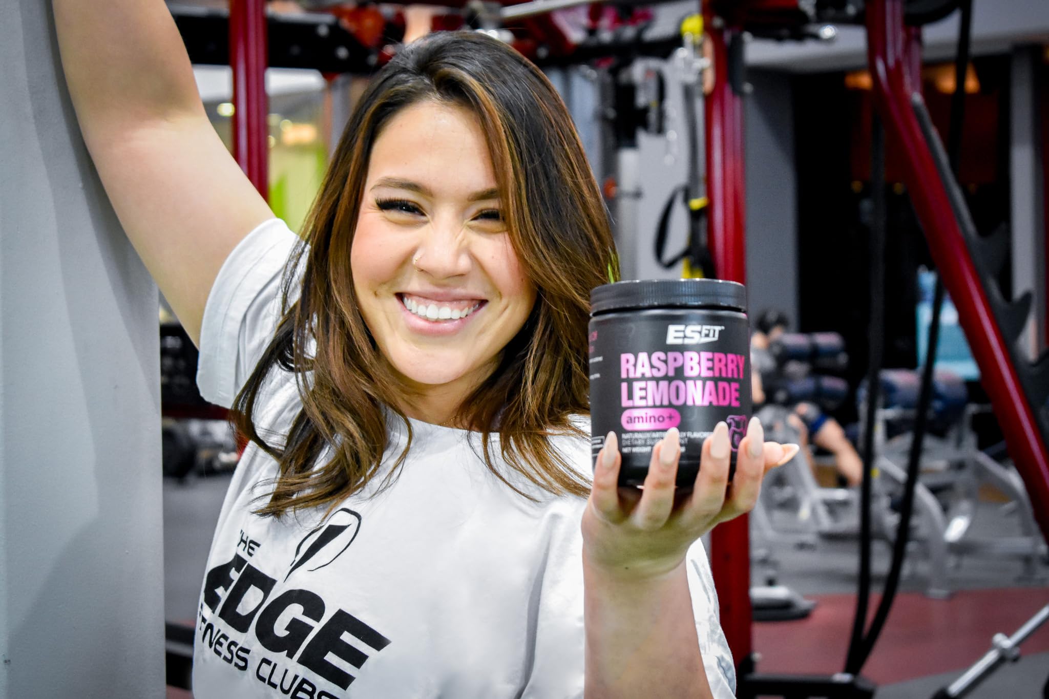 ES FIT Amino+ close-up label emphasizes 5 calories per serving.